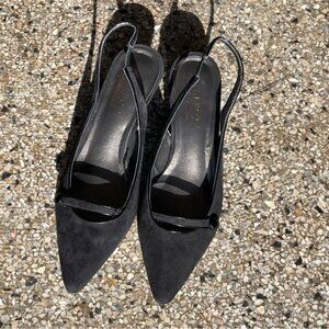 Talbots Elegant Black Leather Suede Heels Size 7.5 Made In Brazil